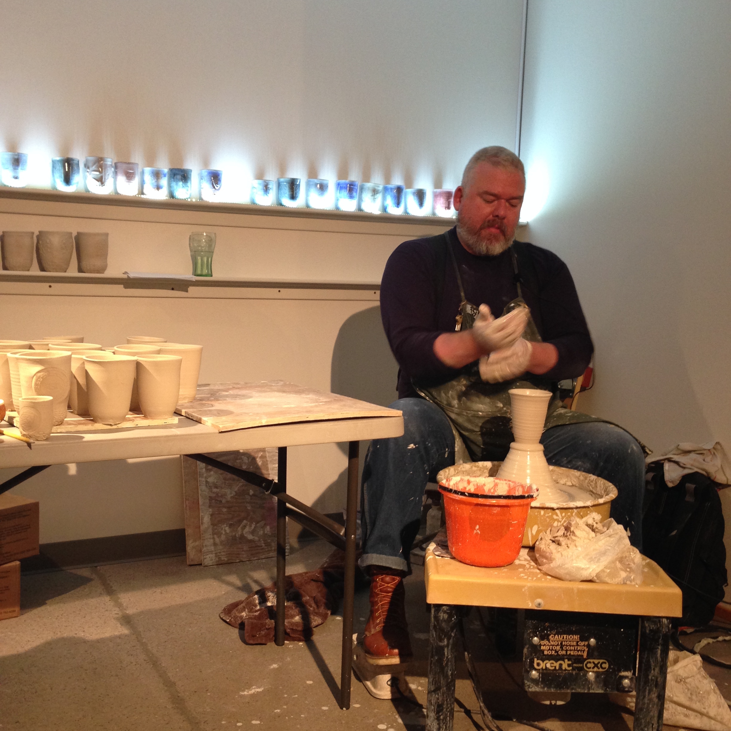 Ehren Tool treated us to a show--he made several cups on site out of a 25lb. block of clay!